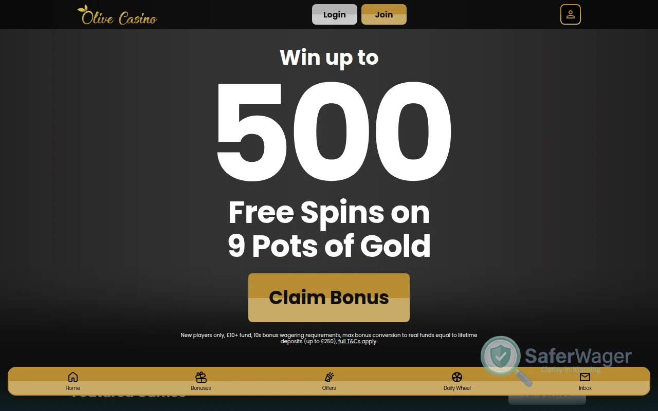 Screenshot of Olive Casino website