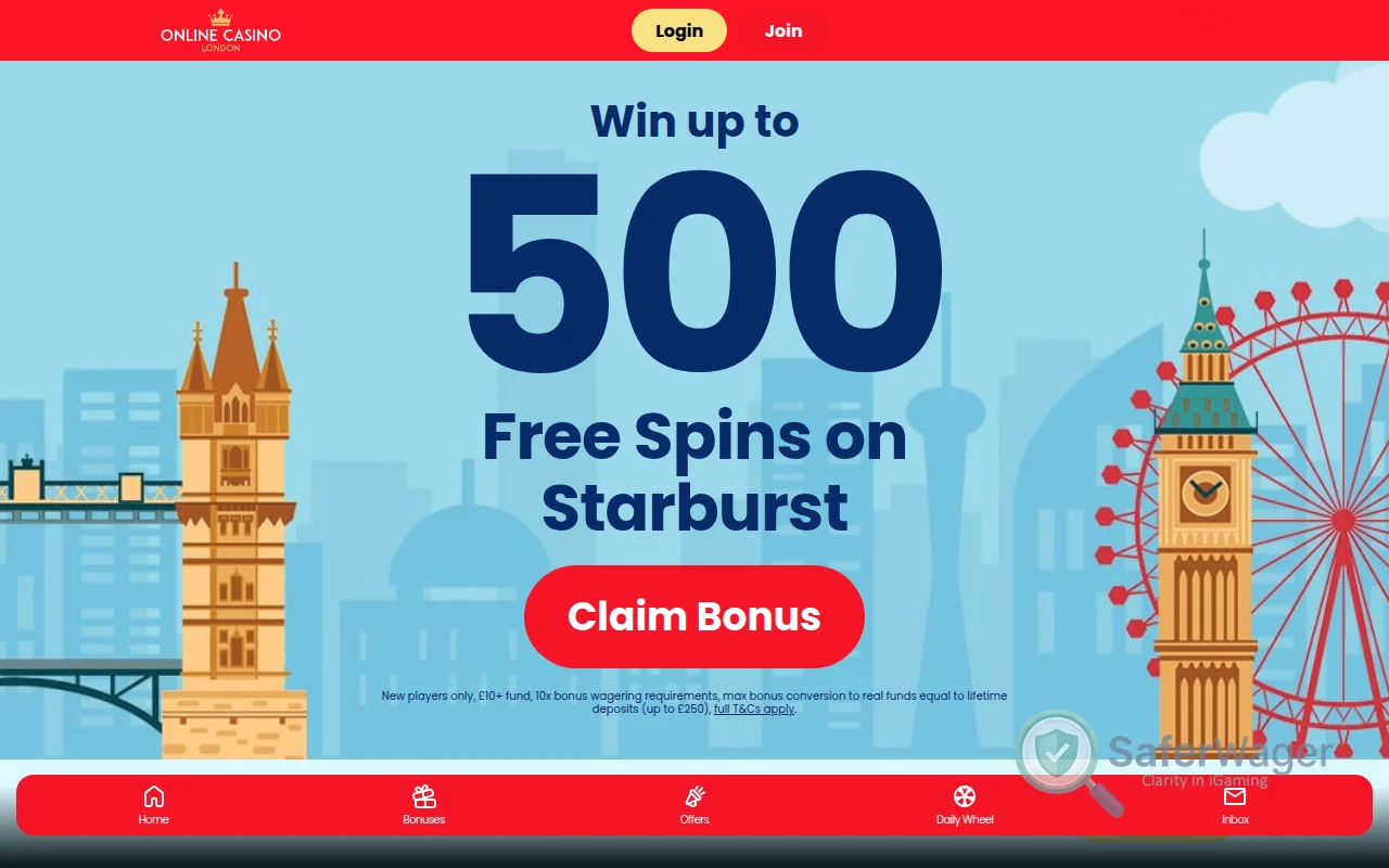 Screenshot of Online Casino London website