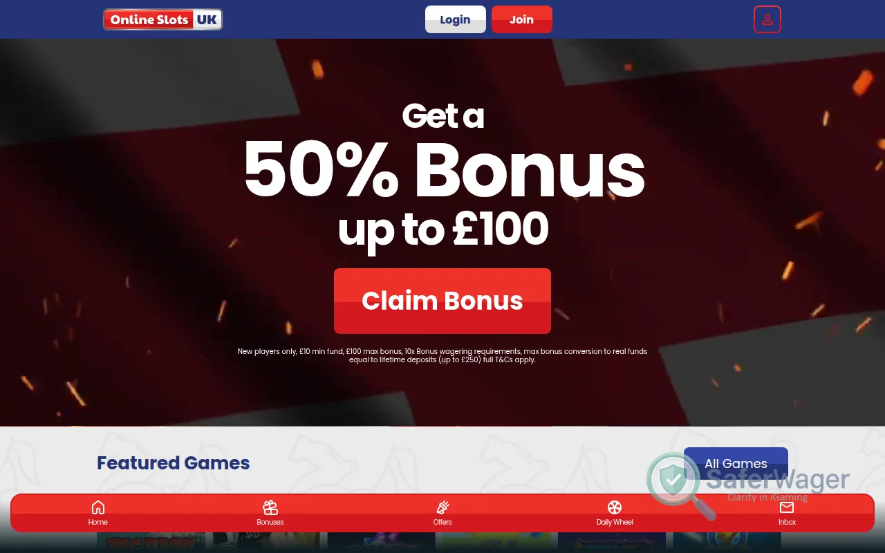 Screenshot of Slots UK website