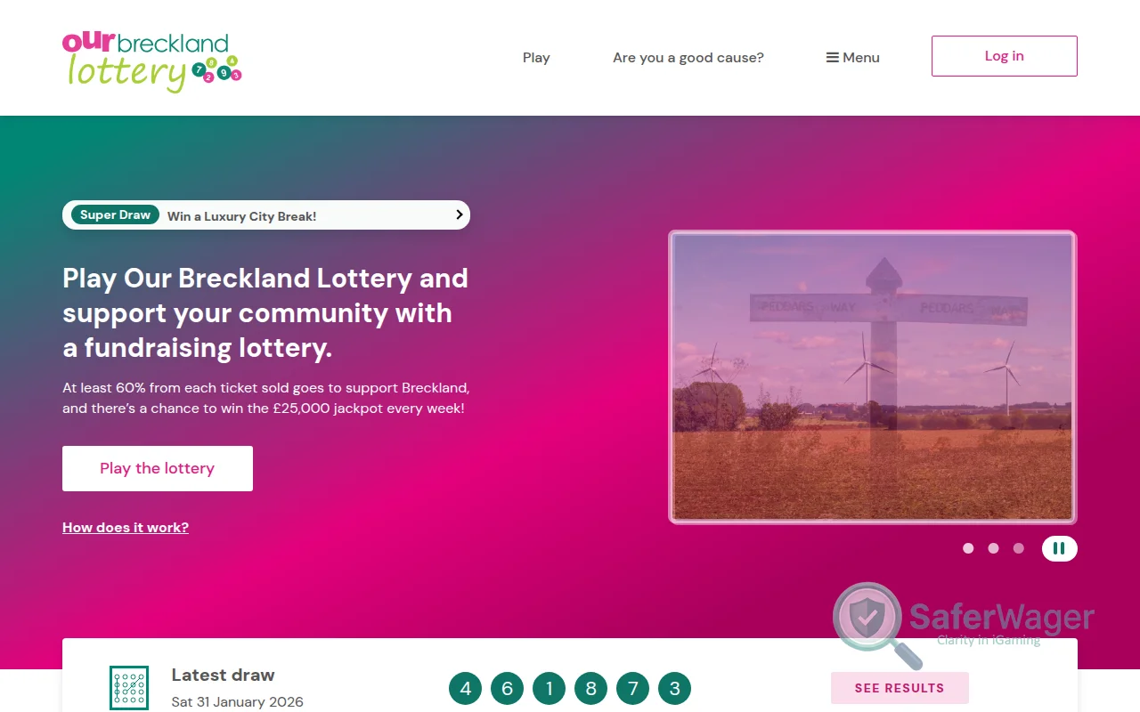 Screenshot of Our Breckland Lottery website