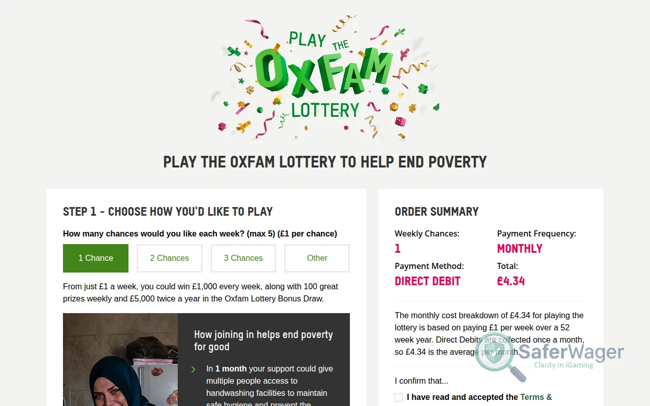 Screenshot of Oxfam Charity Payments website