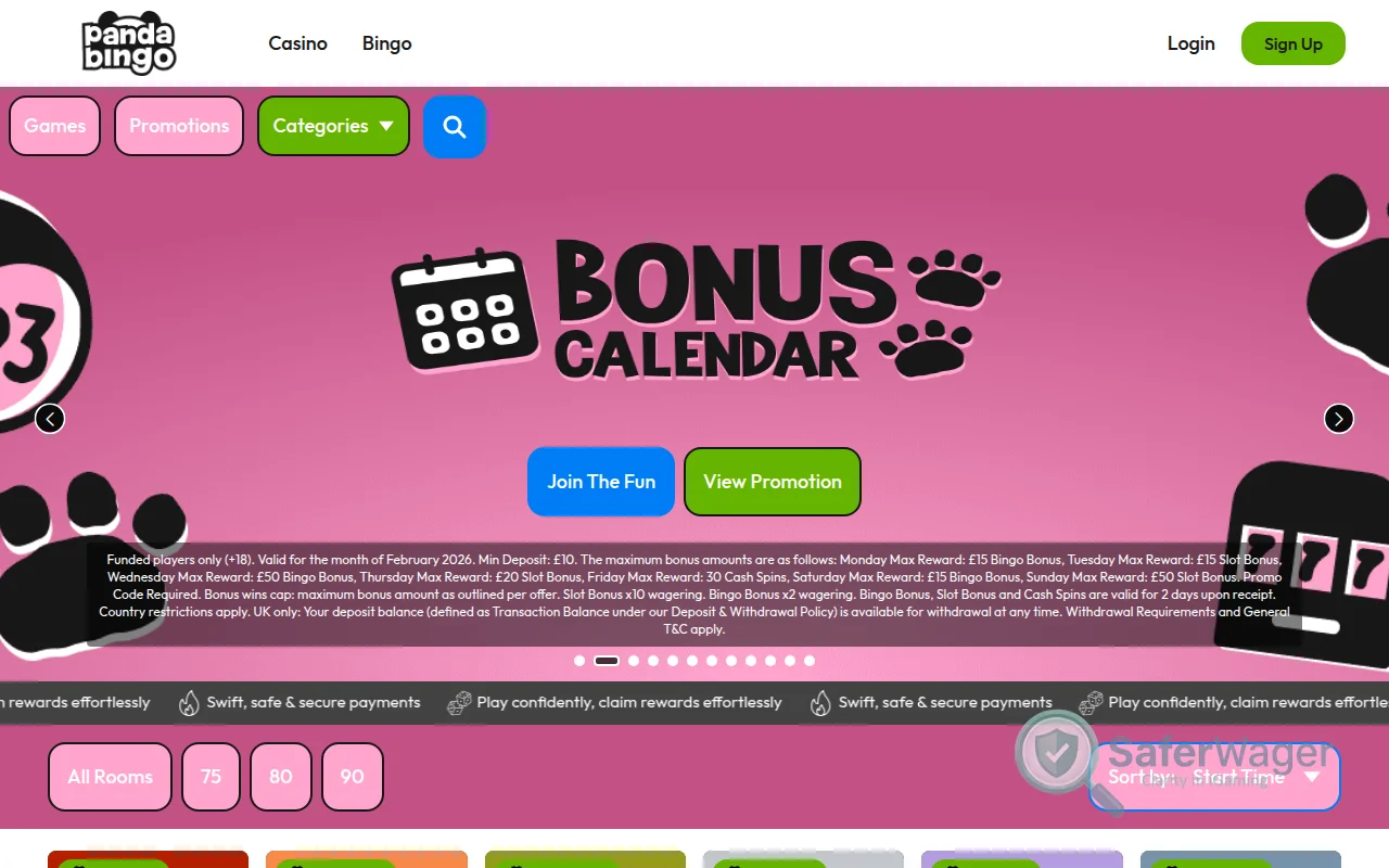 Screenshot of Panda Bingo website