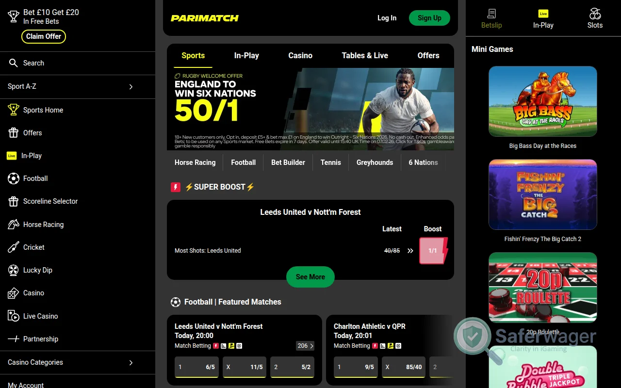 Screenshot of Parimatch website