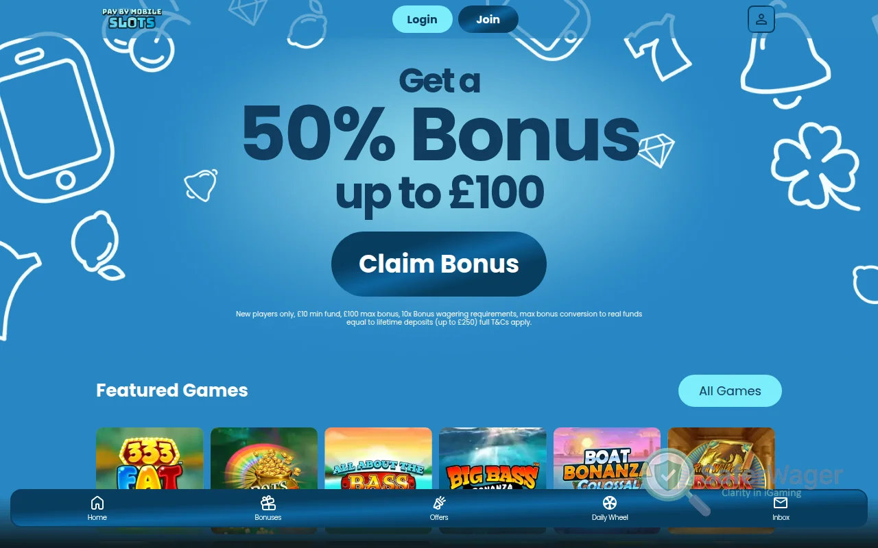 Screenshot of Pay By Mobile Slots website