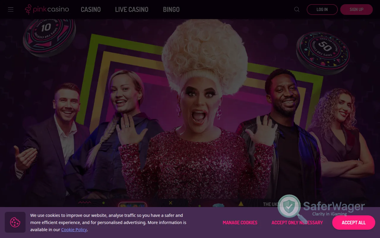 Screenshot of Pink Casino website
