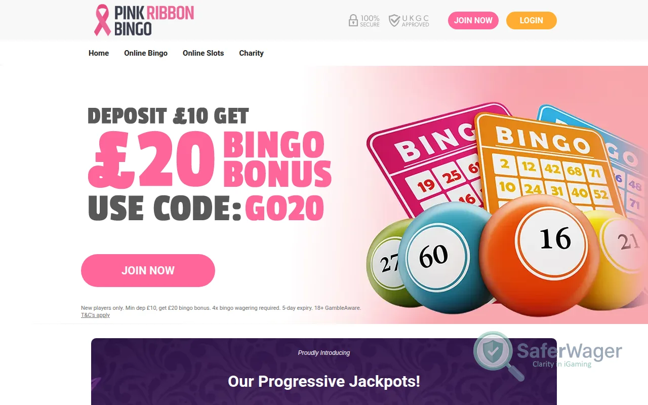 Screenshot of Pink Ribbon Bingo website