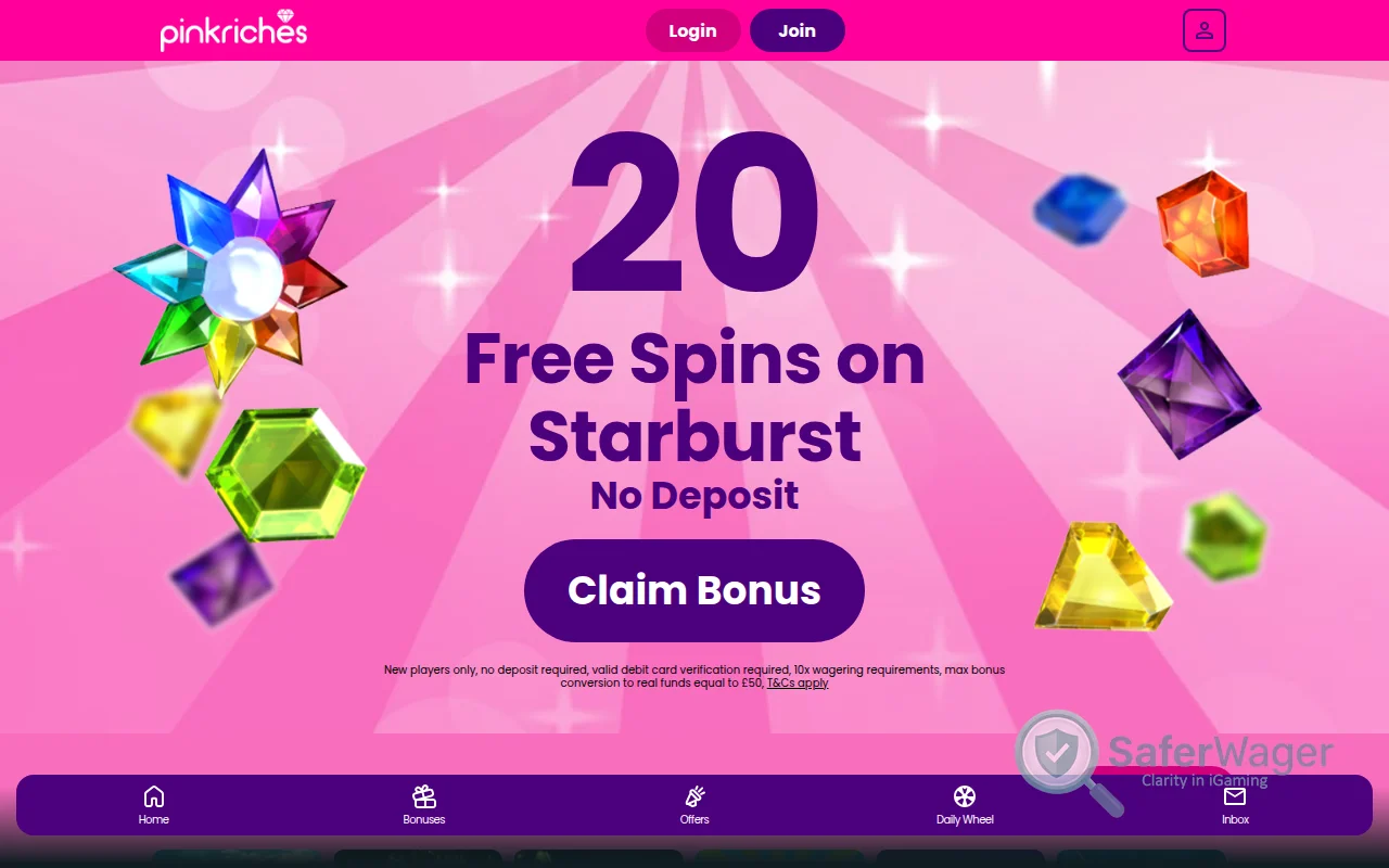 Screenshot of Pink Riches website