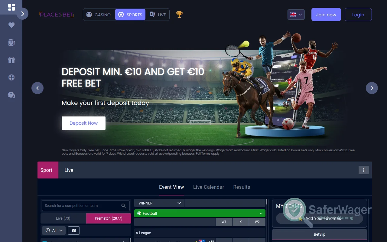 Screenshot of Placebet website