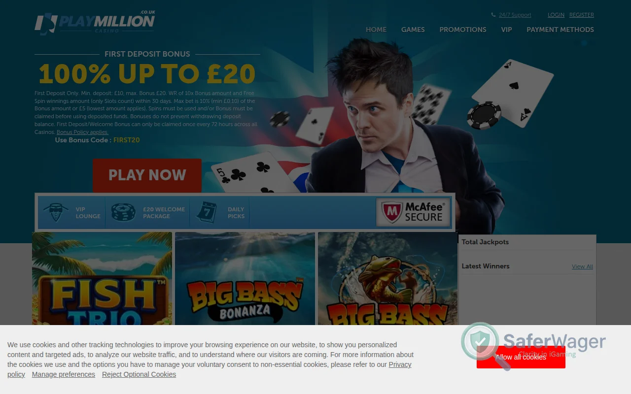 Screenshot of PlayMillion Casino website