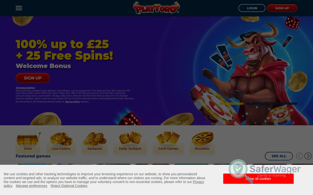 Screenshot of PlayToro website