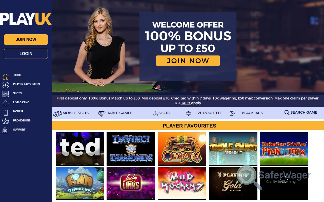 Screenshot of PlayUK website