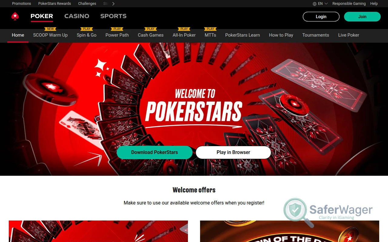 Screenshot of PokerStars website