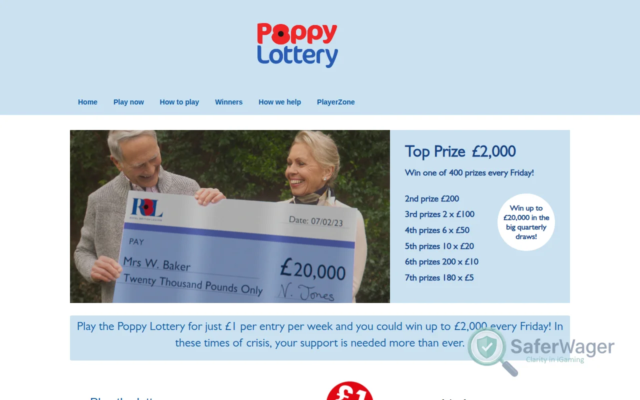 Screenshot of Poppy Lottery website