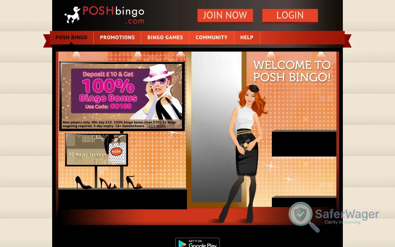 Screenshot of Posh Bingo website