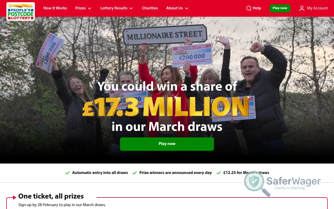 Screenshot of People's Postcode Lottery website