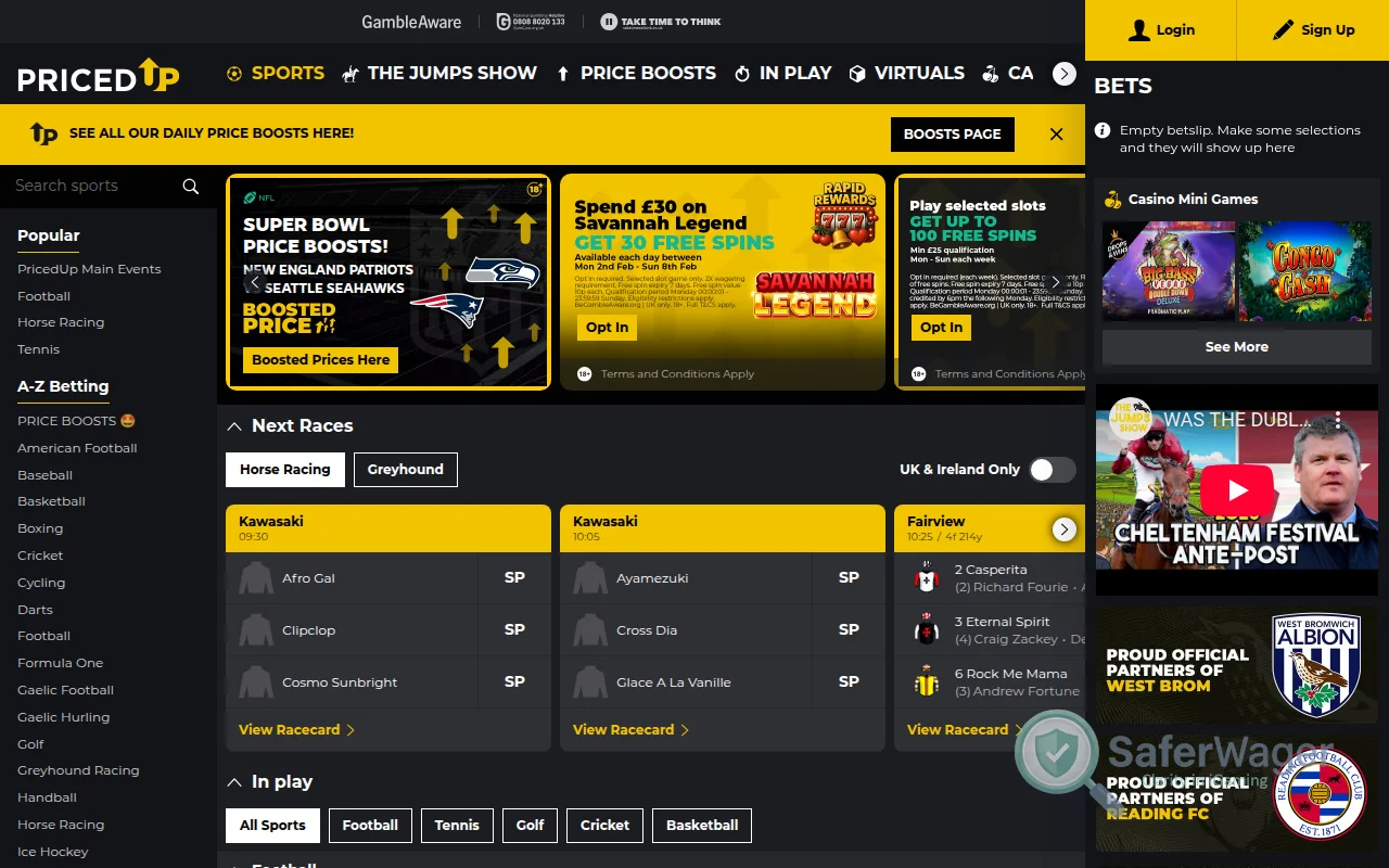 Screenshot of PricedUp Bet website