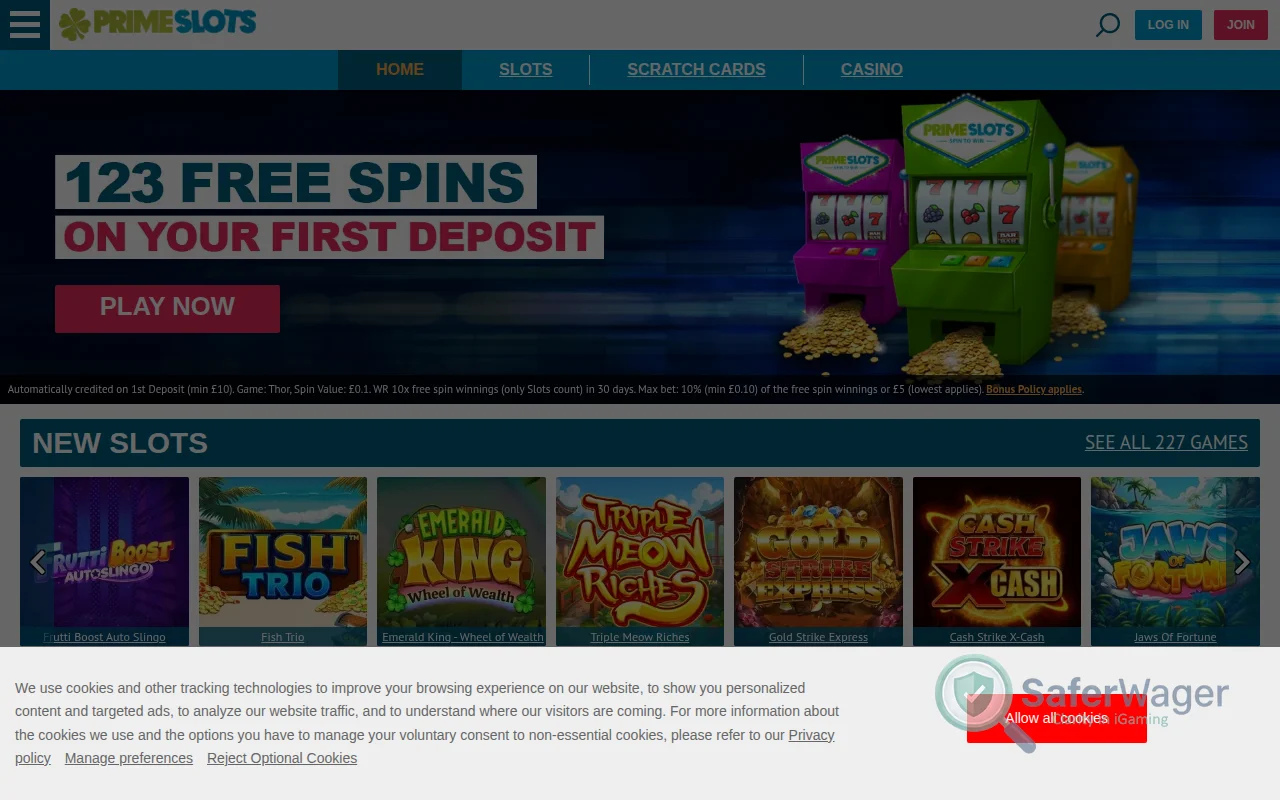 Screenshot of Prime Slots website
