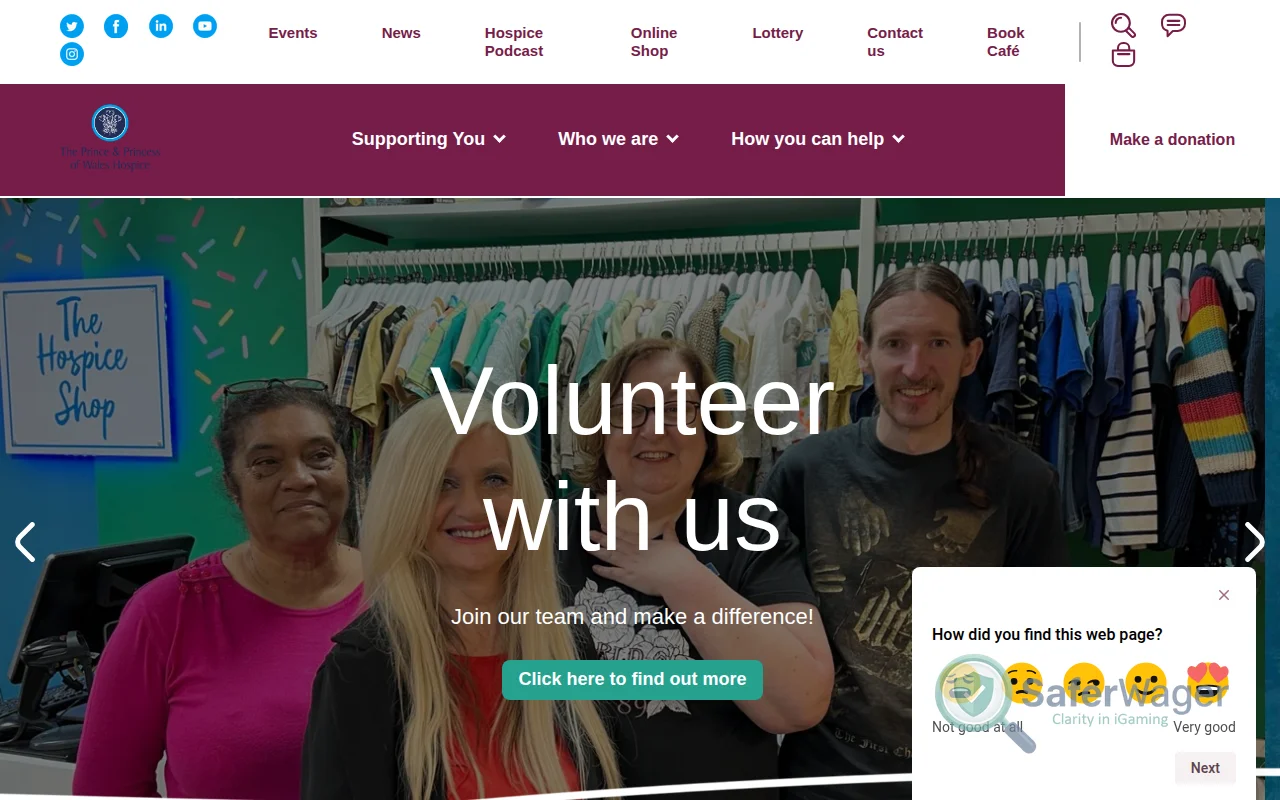 Screenshot of The Prince & Princess of Wales Hospice website