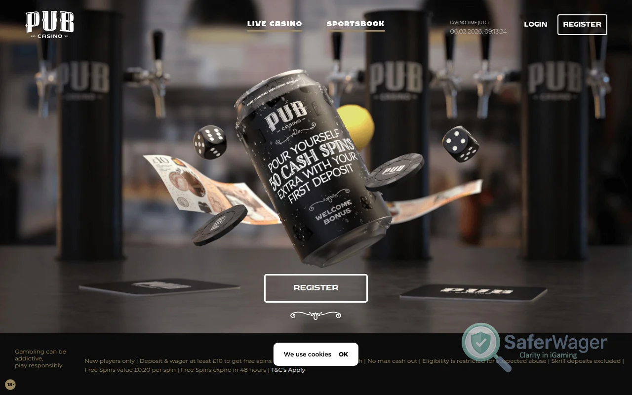 Screenshot of Pub Casino website