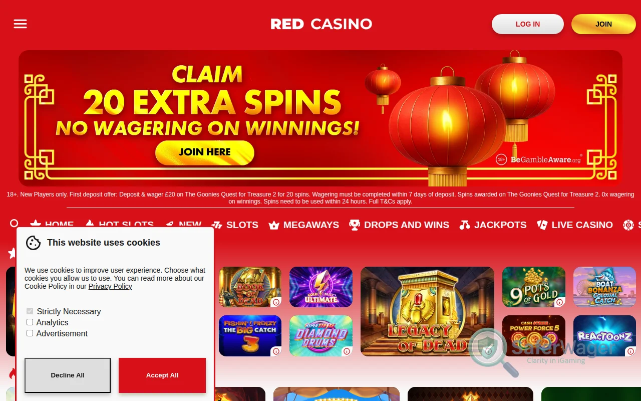 Screenshot of Red Casino website