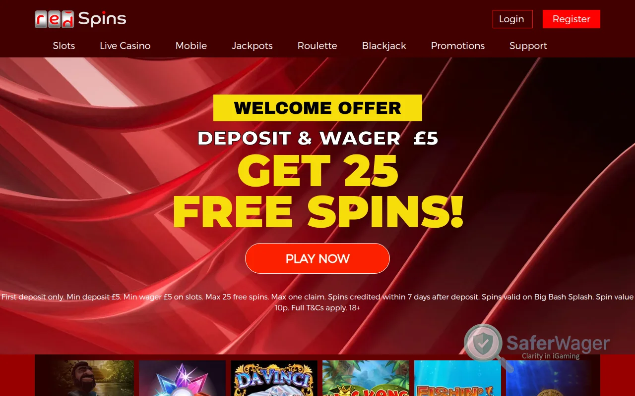 Screenshot of Red Spins Casino website
