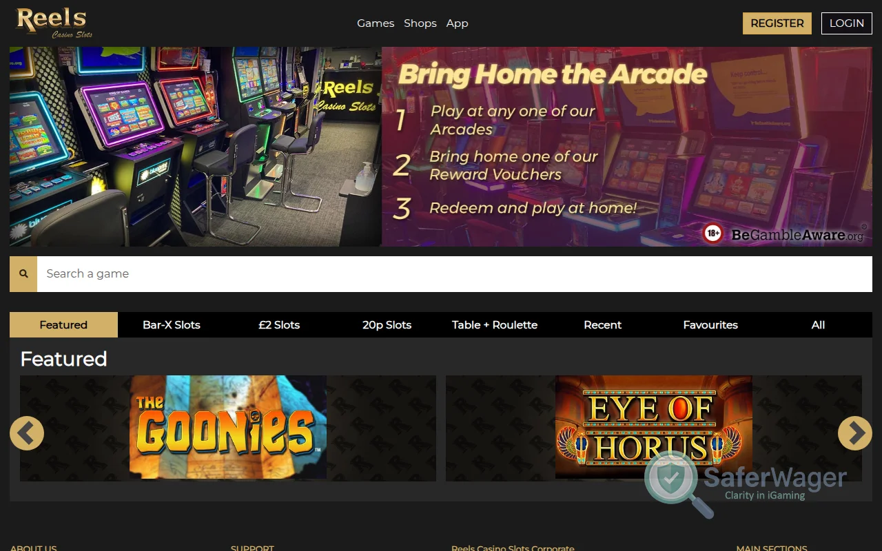 Screenshot of Reels Casino website