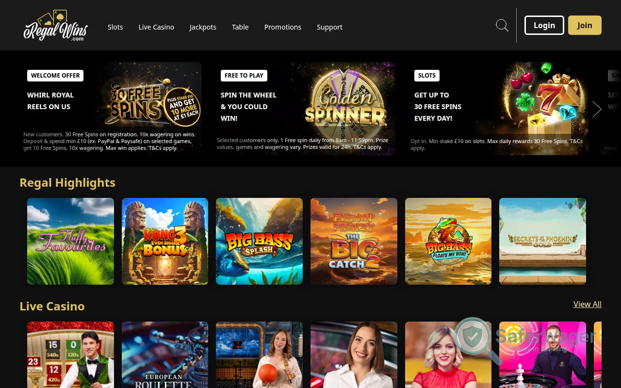 Screenshot of Regal Wins website