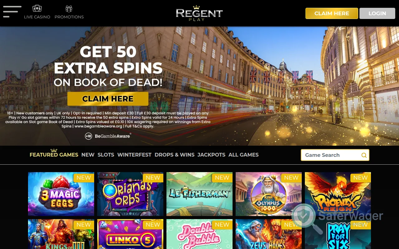 Screenshot of Regent Play Casino website