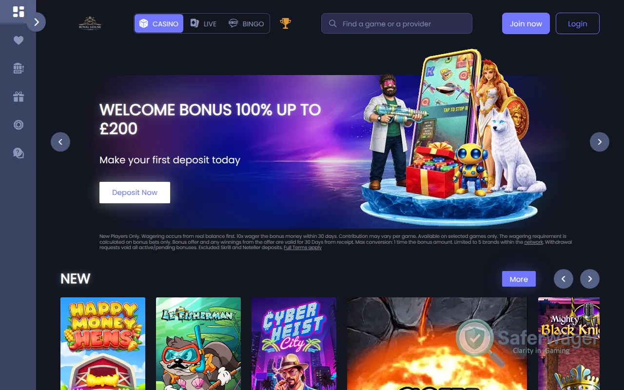 Screenshot of RH Casino website