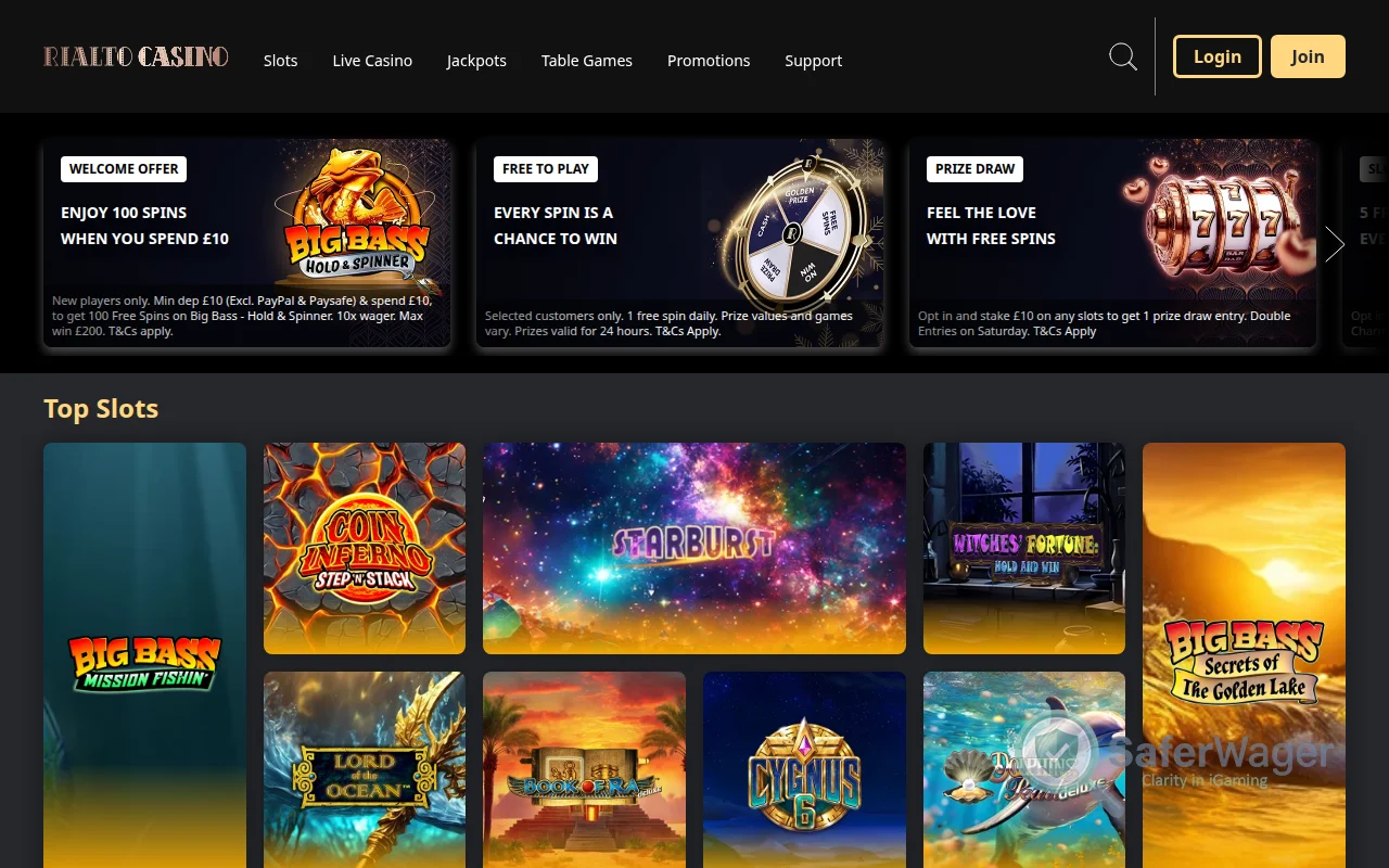 Screenshot of Rialto Casino website