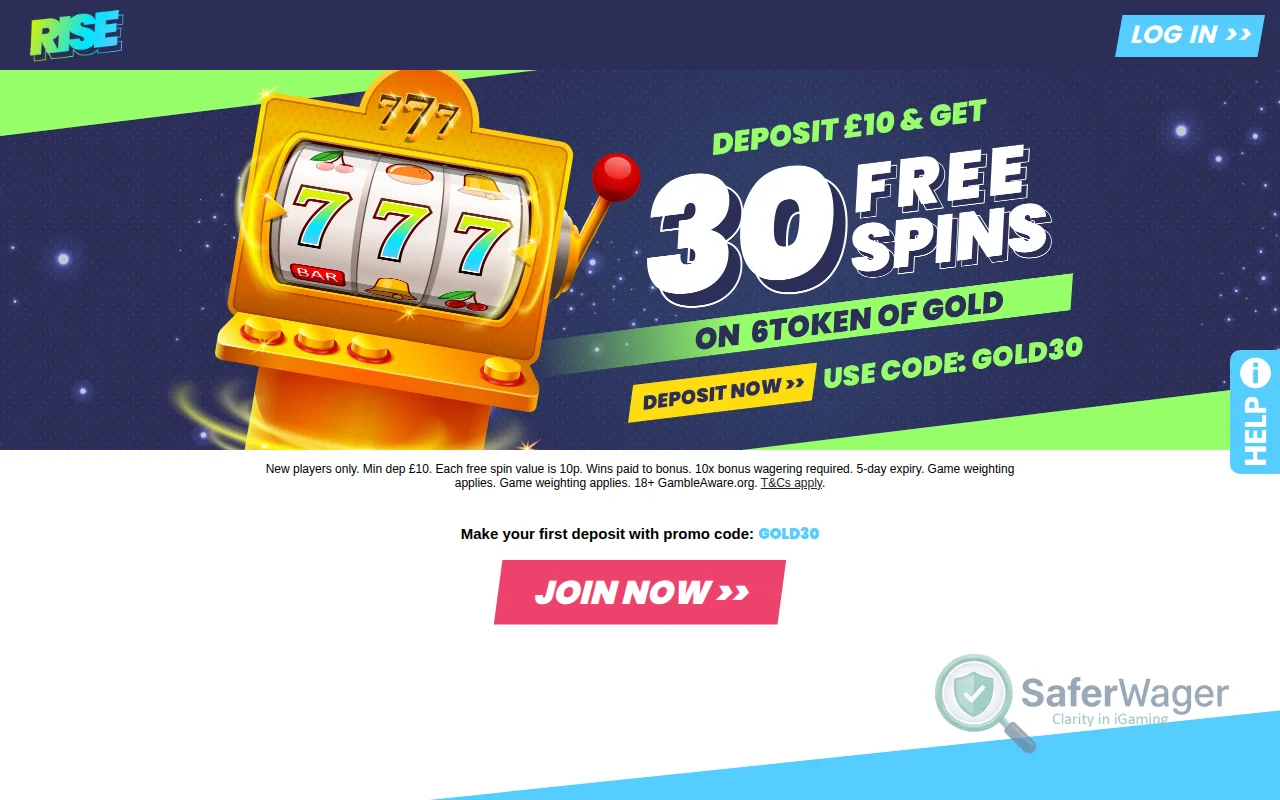 Screenshot of RiseCasino.com website