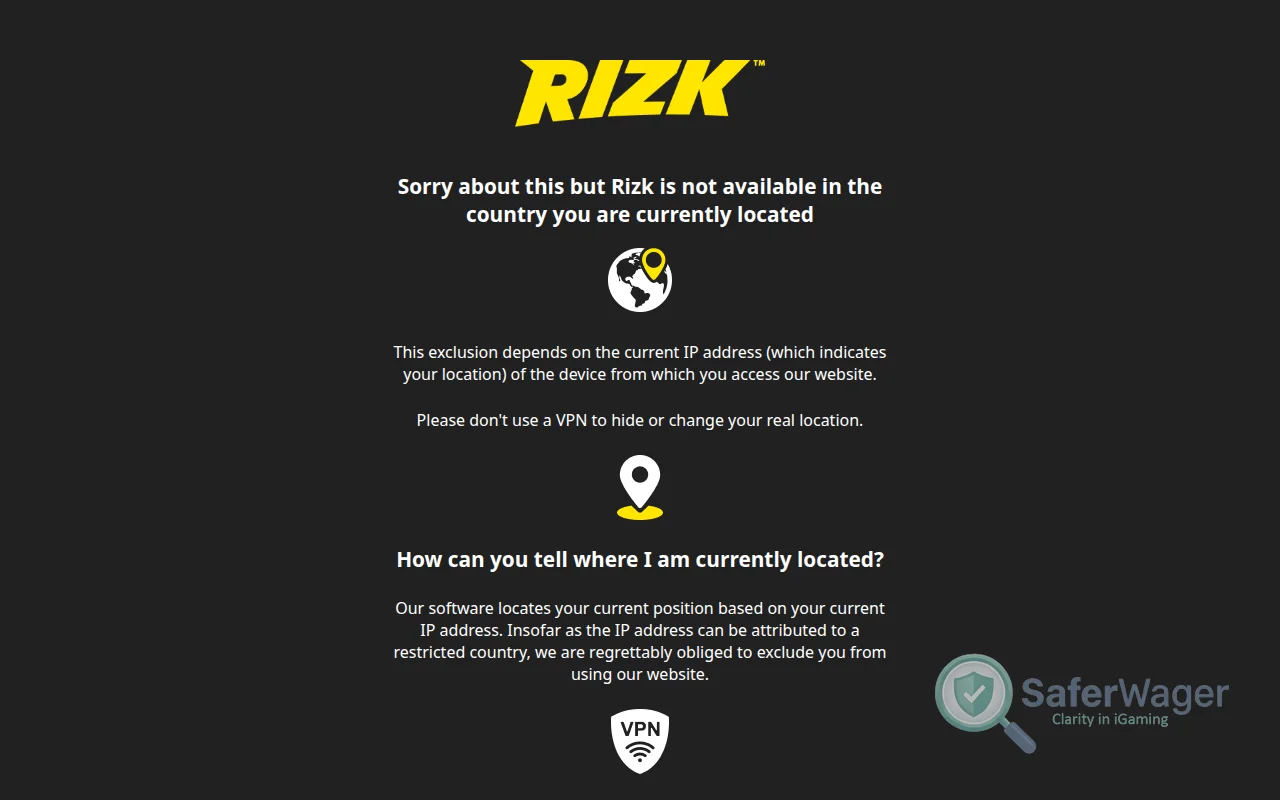 Screenshot of Rizk website
