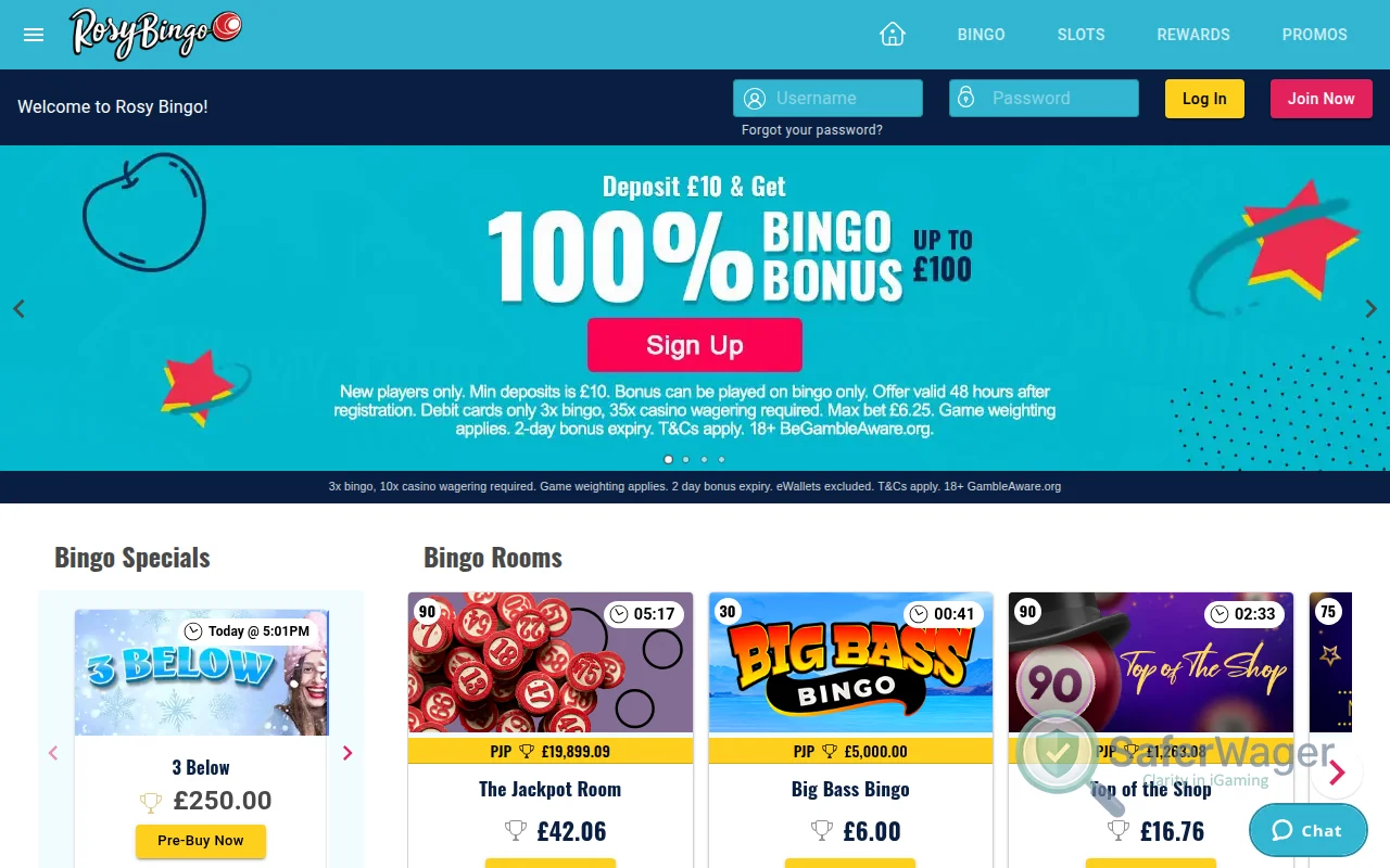 Screenshot of Rosy Bingo website