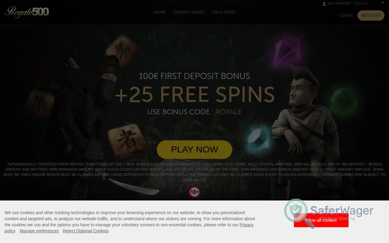 Screenshot of Royale500 Casino website