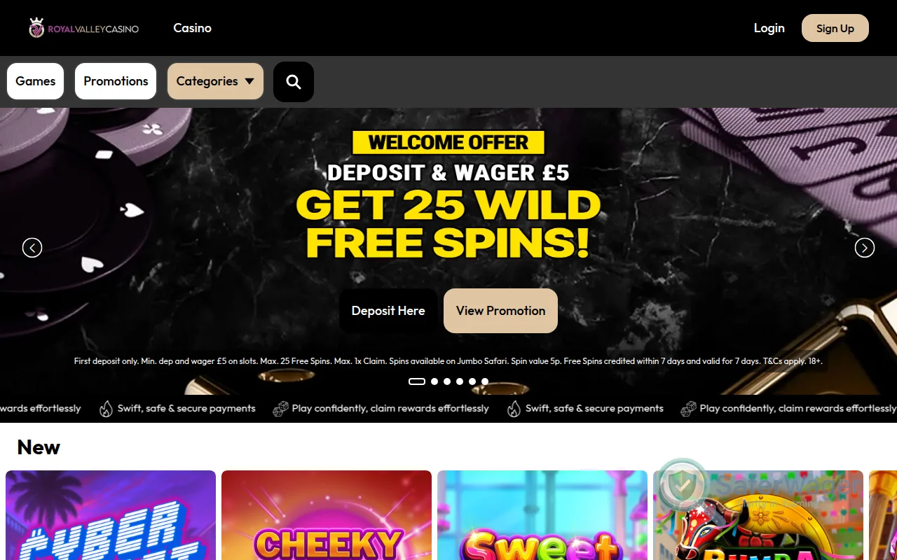 Screenshot of Royal Valley Casino website