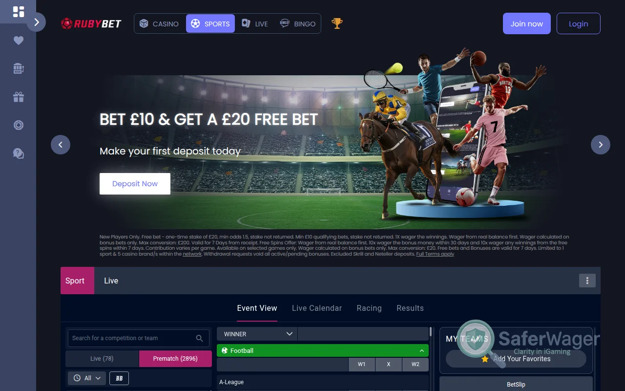 Screenshot of Rubybet Casino website
