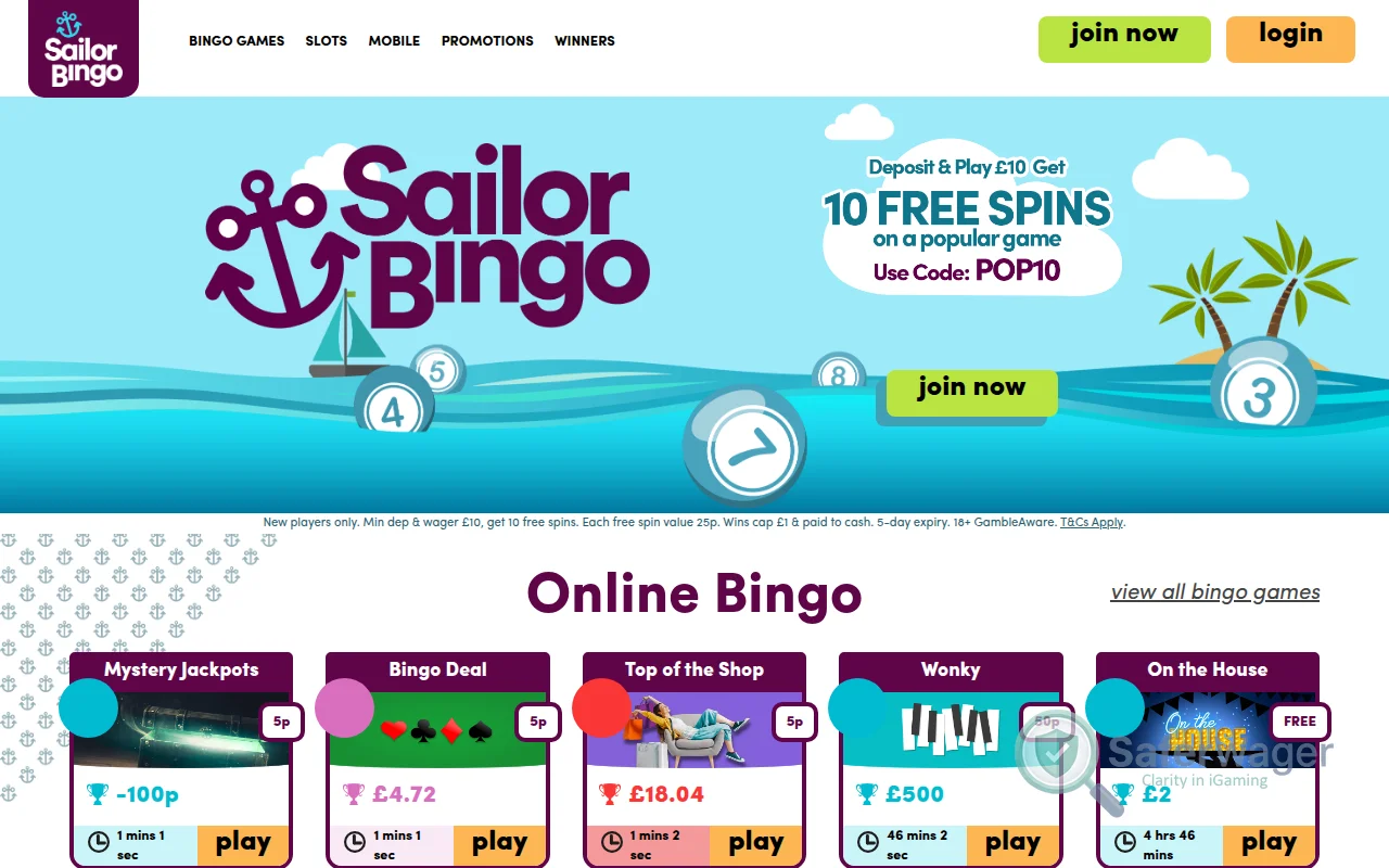 Screenshot of Sailor Bingo website