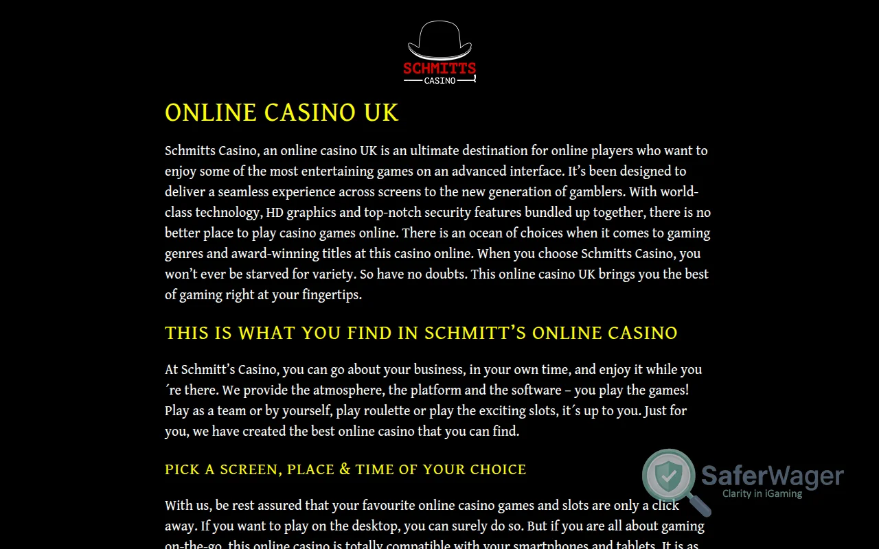 Screenshot of Schmitts Casino website