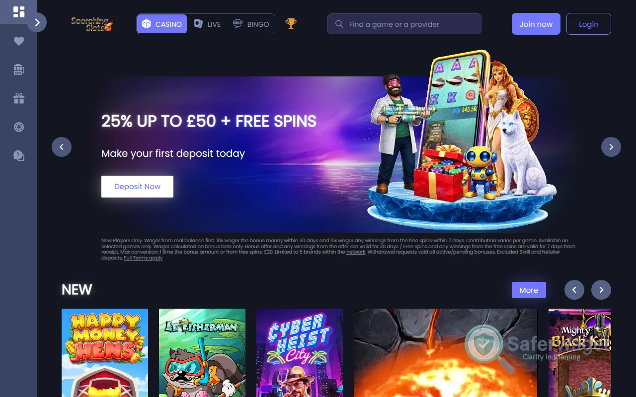 Screenshot of Scorching Slots website
