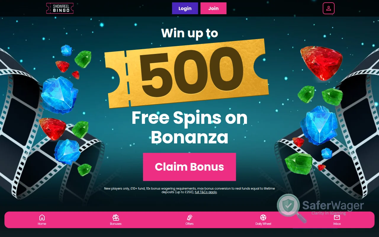 Screenshot of Showreel Bingo website