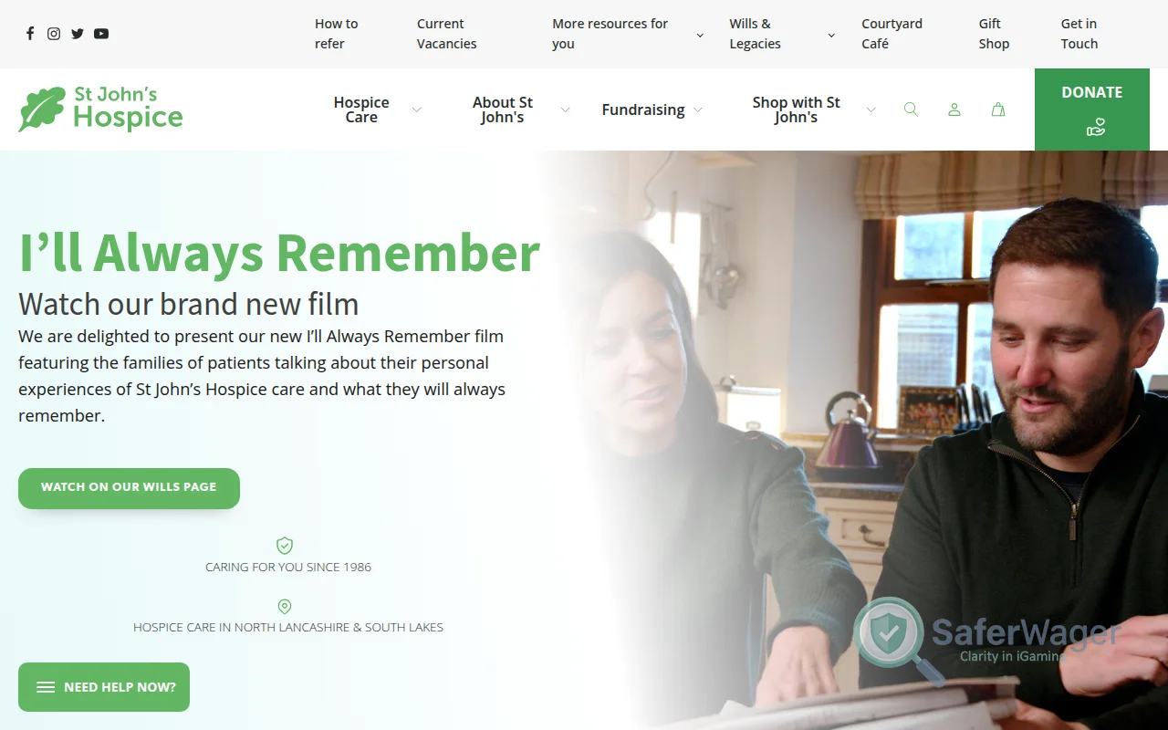 Screenshot of St John's Hospice Lottery website