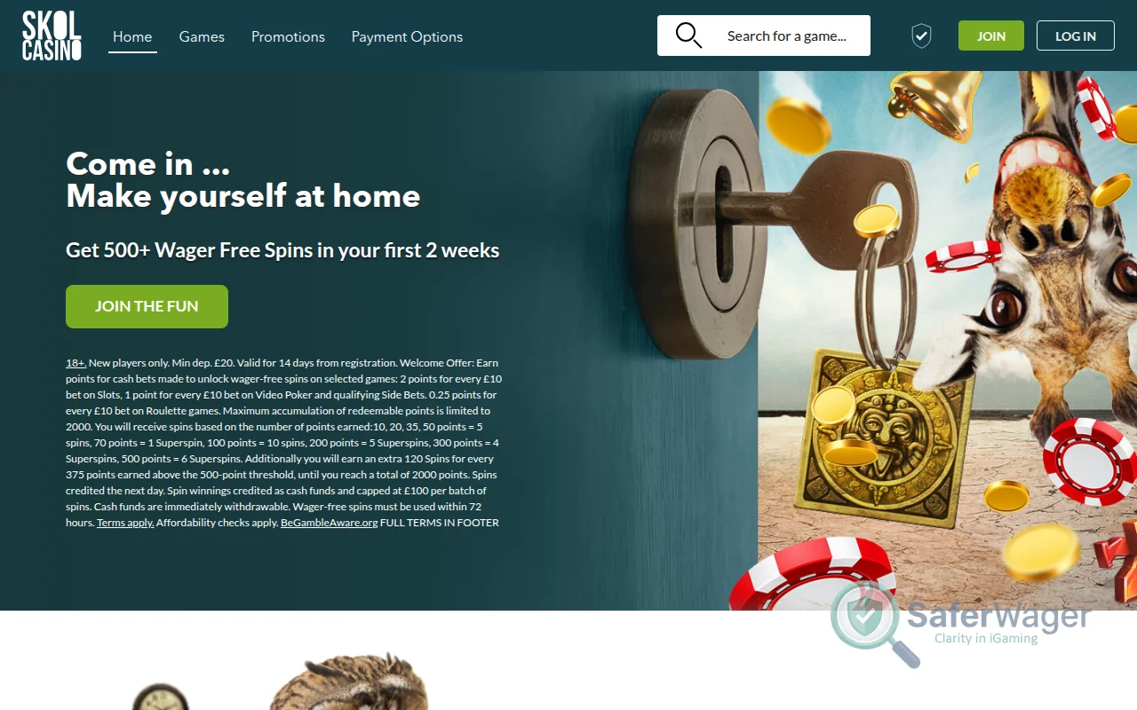 Screenshot of Skol Casino website