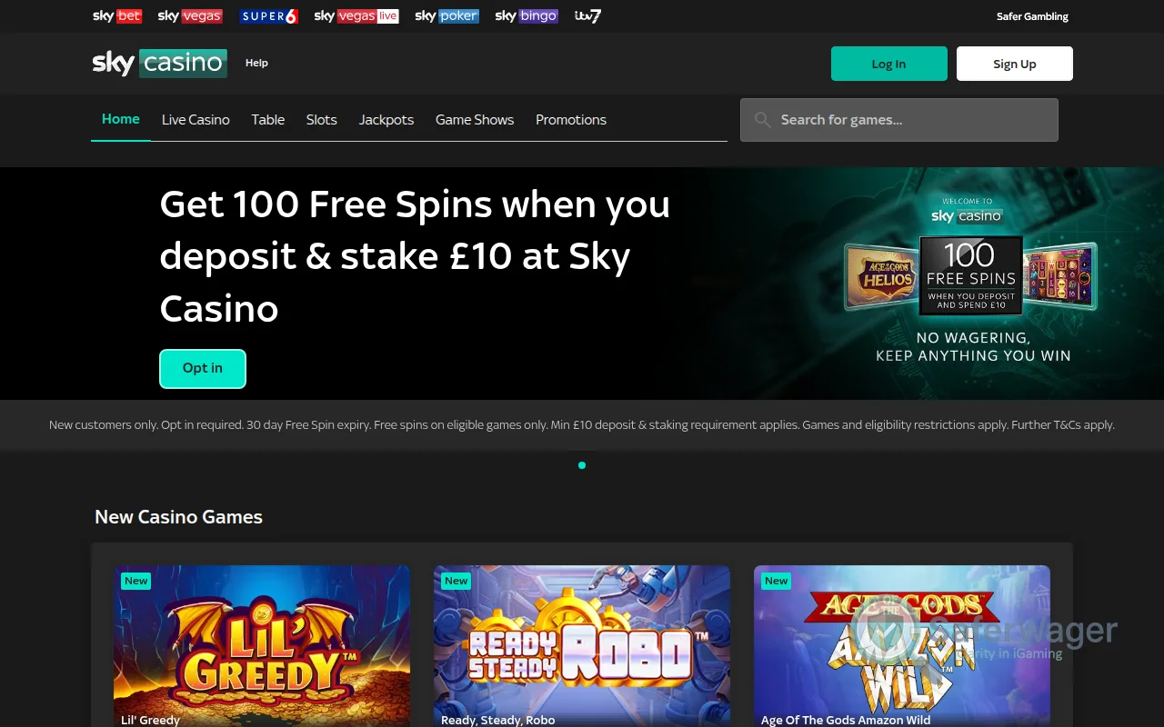 Screenshot of Sky Casino website