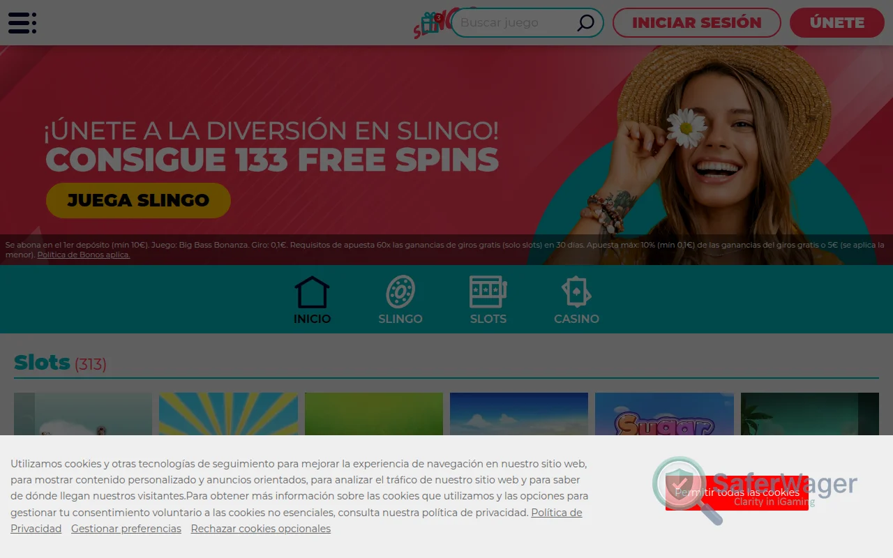 Screenshot of Slingo website