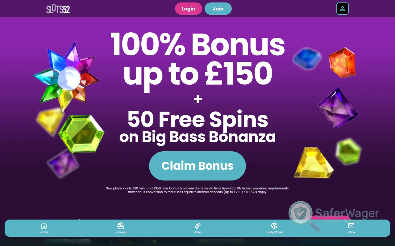 Screenshot of Slots52 website