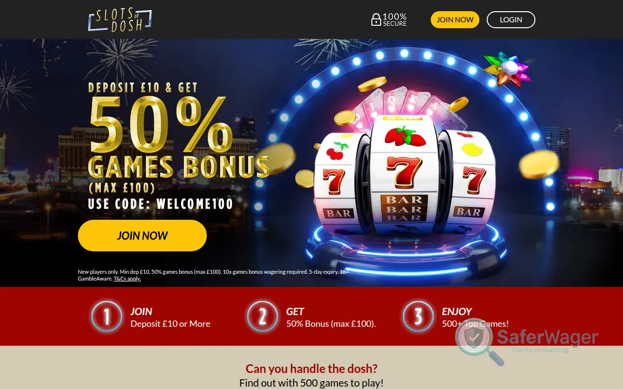 Screenshot of Slots of Dosh website