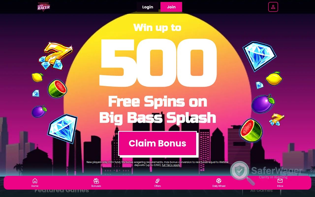 Screenshot of Slots Racer website