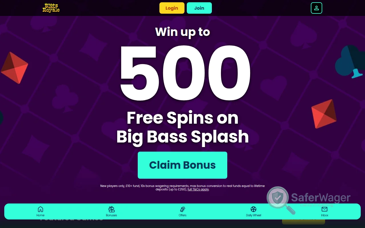 Screenshot of Slots Royale website