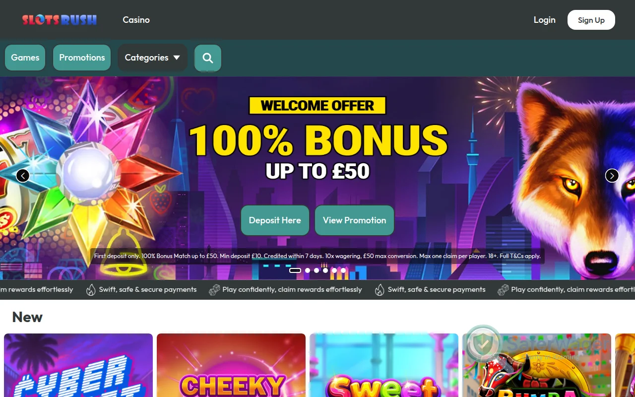 Screenshot of Slots Rush website