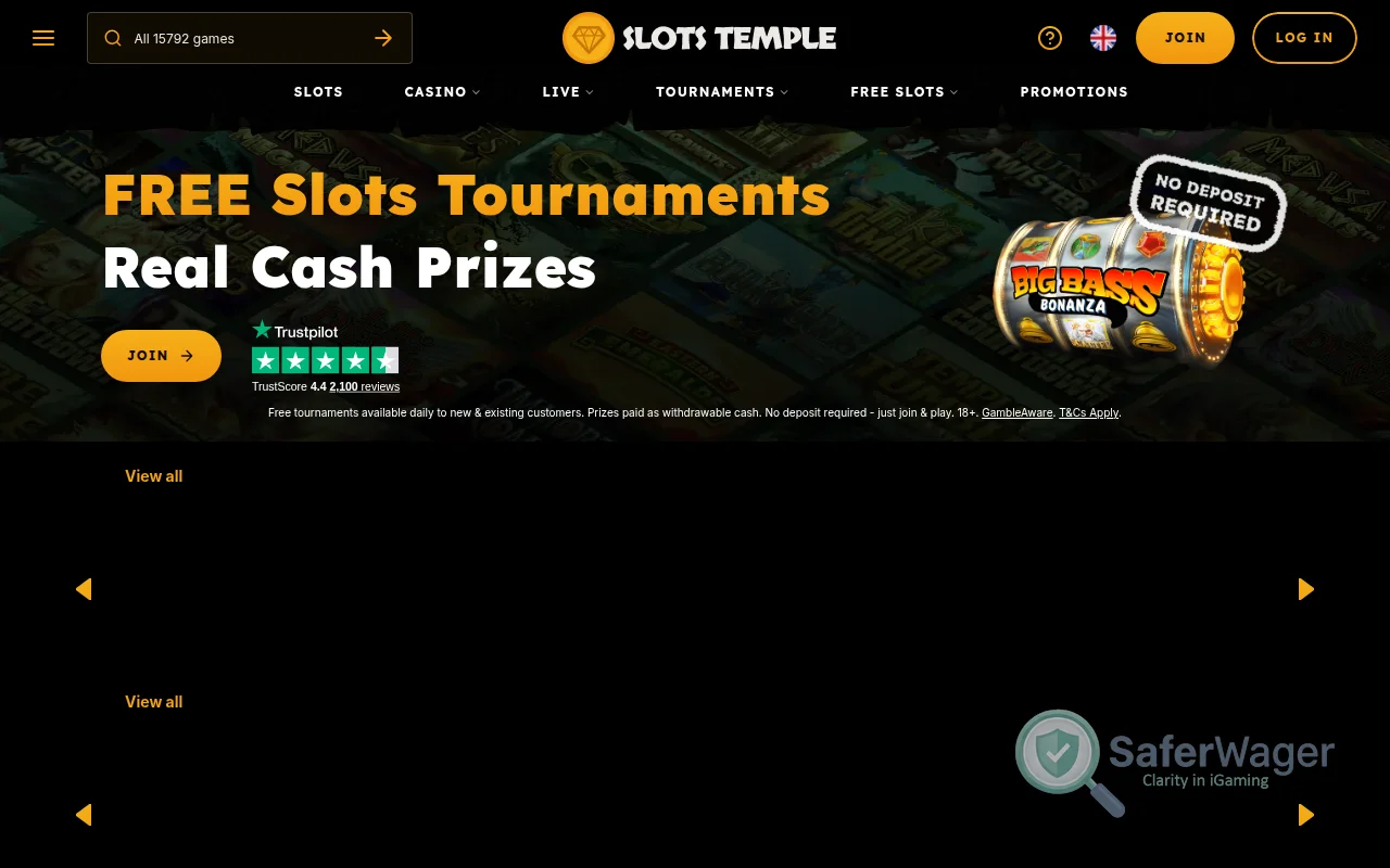Screenshot of Slots Temple website